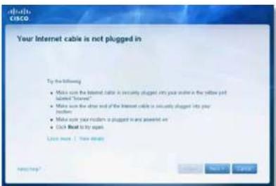 LINKSYS E1500 - Your Internet cable is not plugged in (Az internetkábel nincs csatlakoztatva) üzenet - 1