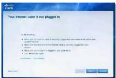 LINKSYS E1500 - Message Your Internet cable is not plugged in (Votre câble Internet n'est pas branché) - 1
