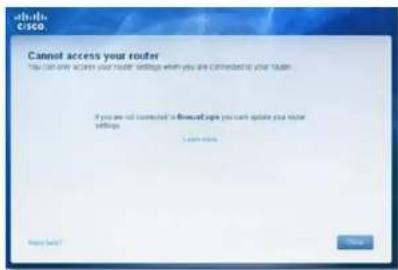 LINKSYS E1500 - Mensagem Cannot access your router (Não é possível aceder ao router) - 1