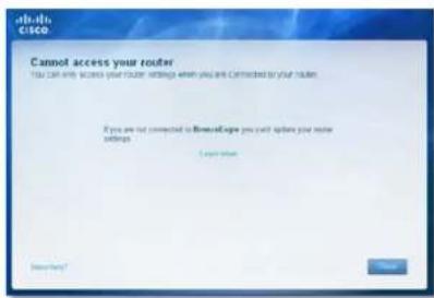 LINKSYS E1500 - Melding: Cannot access your router (Får ikke tilgang til ruteren) - 1