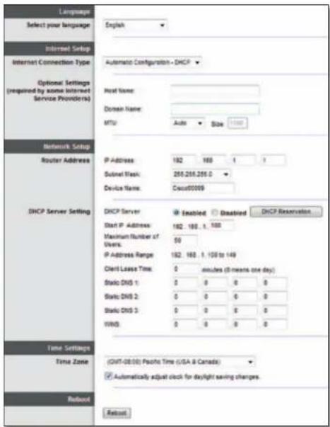 LINKSYS E1500 - Setup (Nastavení) > Basic Setup (Základní nastavení) - 1
