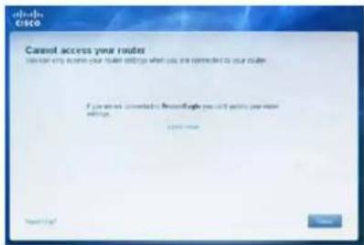 LINKSYS E1500 - Sporočilo »Cannot access your router (Dostop do usmerjevalnika ni mogoč)« - 1