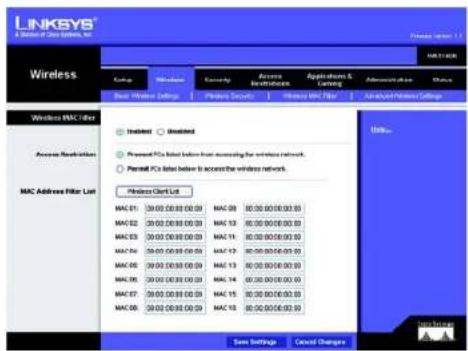 LINKSYS WRT54GR - MAC Address Filter List (Liste de filtrage des adresses MAC) - 1