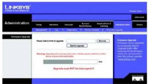 LINKSYS WRT54GR - Onglet Administration - Firmware Upgrade (Administration - Mise à niveau du micrologiciel) - 2