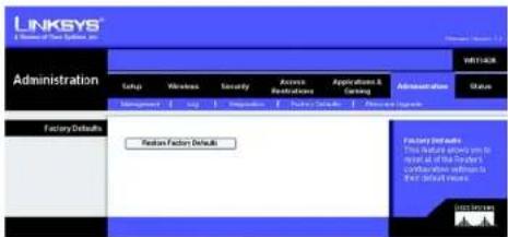 LINKSYS WRT54GR - The Administration Tab - Factory Defaults - 1