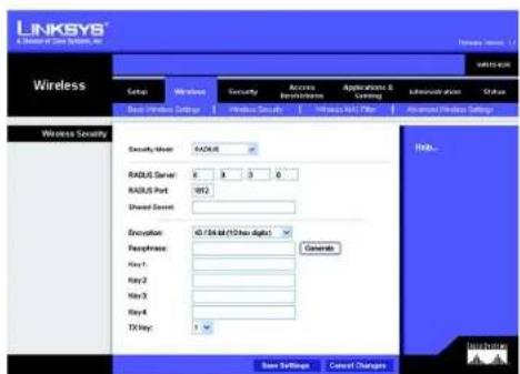 LINKSYS WRT54GR - Onglet Wireless - Wireless Security (Sans fil - Sécurité sans fil) - 5