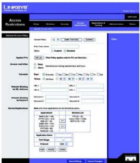 LINKSYS WRT54GR - Internet Access Policy - 2