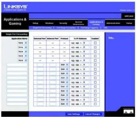 LINKSYS WRT54GR - The Applications and Gaming Tab - Single Port Forwarding - 1
