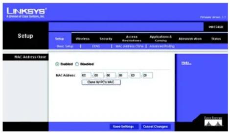 LINKSYS WRT54GR - The Setup Tab - MAC Address Clone - 1