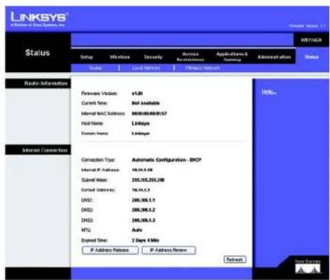 LINKSYS WRT54GR - The Status Tab - Router - 1
