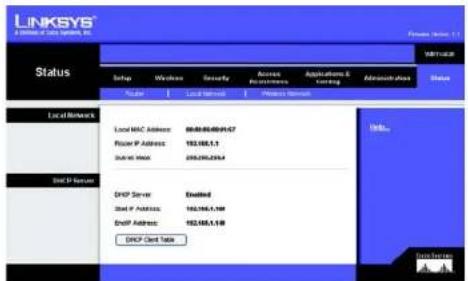 LINKSYS WRT54GR - The Status Tab - Wireless Network - 1