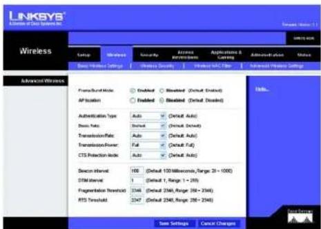 LINKSYS WRT54GR - Advanced Wireless Settings (Paramètres sans fil avancés) - 1