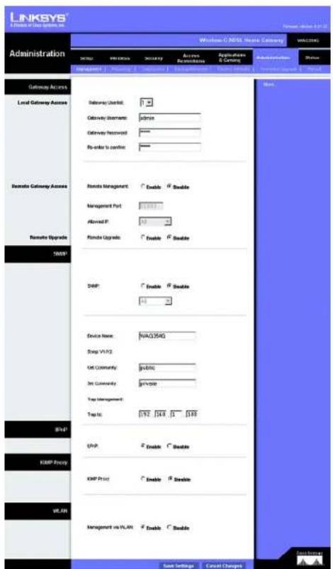 LINKSYS WAG354G - Registerkarte „Administration“ (Verwaltung) - 2