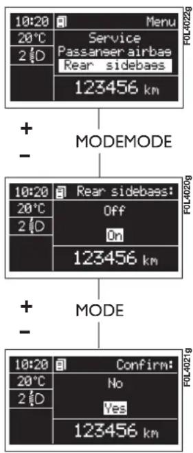 FIAT Croma (2008) - Turning the rear side chest protection air bags on/off (Rear side bags) (if foreseen) fig. 29 - 2