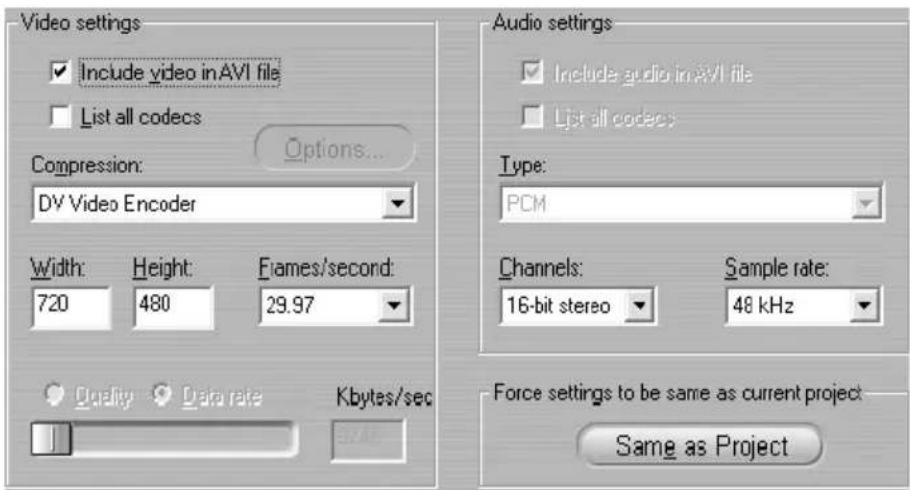 PINNACLE Studio 8 - Make AVI file settings - 1