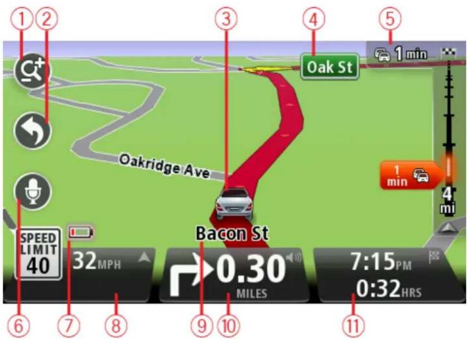 1 2 3 4 5 Oak St 1 min Oakridge Ave 1 min 4 mi Bacon St SPEED LIMIT 40 32 MPH 0.30 MILES 7:15 PM 0:32 HRS 6 7 8 9 10 11