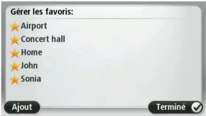 Gérer les favoris: ★ Airport ★ Concert hall ★ Home ★ John ★ Sonia Ajout Terminé