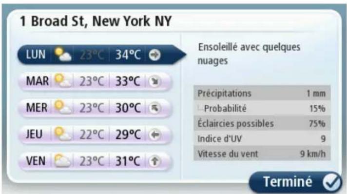 1 Broad St, New York NY LUN 23°C 34°C MAR 23°C 33°C MER 23°C 30°C JEU 22°C 29°C VEN 23°C 31°C Ensoleillé avec quelques nuages Précipitations 1 mm Probabilité 15% Éclaircies possibles 75% Indice d'UV 9 Vitesse du vent 9 km/h Terminé ✓