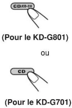 JVC KD-G801 - Tout en maintenant pressée CD/CD-CH (pour le KD-G801) ou CD (pour le KD-G701), maintenez pressée Ⓓ/I ATT pendant plus de 2 secondes. - 1