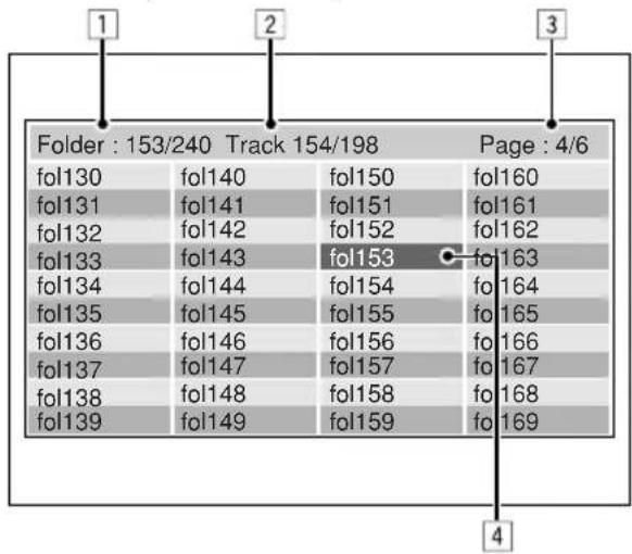 JVC KD-DV6102 - Folder/track list screens - 2