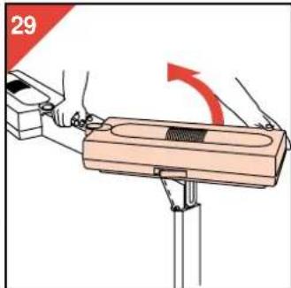 Illustration of a hand using a tool to lift a wooden plank with a red arrow indicating rotation (no text or symbols)