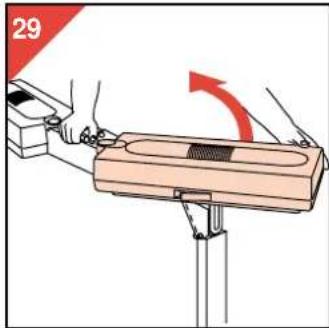 Illustration of a hand using a tool to lift a wooden plank, with a red arrow indicating rotation (no text or symbols)