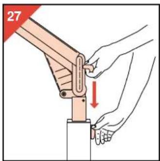 Illustration of a hand performing a manual task on a vertical pole, with a red arrow indicating downward motion (no text or symbols present)