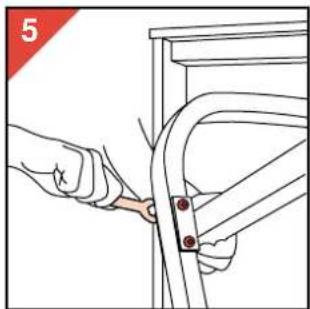 Illustration of a hand using a tool to adjust or install a metal bracket (no text or symbols visible)