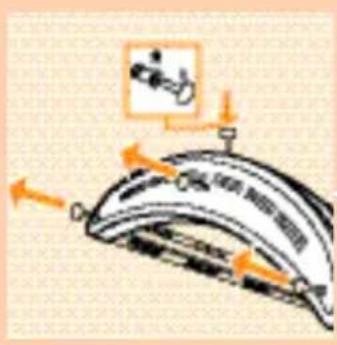 Diagram showing a car's wheel and gear assembly with directional arrows and a magnified inset of the gear mechanism.