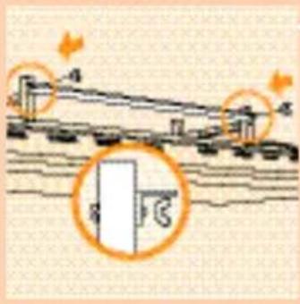 Diagram showing structural components with labeled parts A and B, including a door and pipe connection, annotated with orange circles.