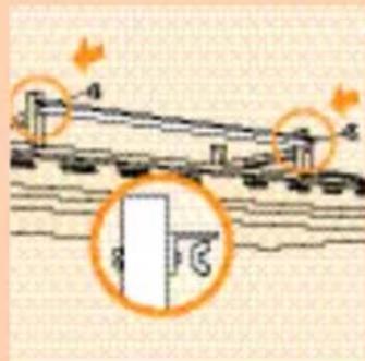 Diagram showing structural components with labeled parts and directional arrows, likely illustrating a bridge or channel system.