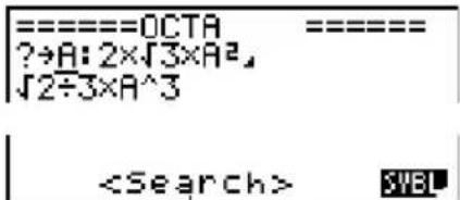 CASIO CFX-9950GB - Beispiel Zu suchen ist nach dem Buchstaben "A" in dem OCTA genannten Programm. - 2