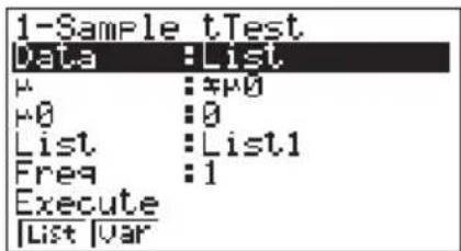 CASIO CFX-9950GB - ●1-Proben t-Test (1-Sample t Test) - 1