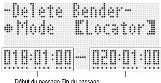 -Delete Bender • Mode ELocator 010:01:00 -- 020:01:00 Début du passage Fin du passage