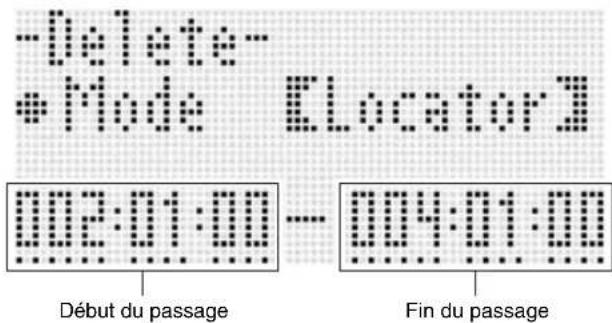 -Delete • Mode ELocator 002:01:00 -- 004:01:00 Début du passage Fin du passage