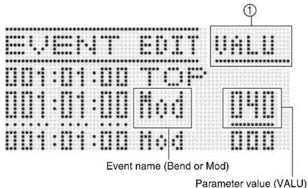 EVENT EDIT ADD1:01:00 TOP ADD1:01:00 Mod ADD1:01:00 Mod ① ADD0 Event name (Bend or Mod) Parameter value (VALU)