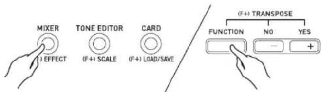 MIXER + EFFECT TONE EDITOR (F++) SCALE CARD (F++) LOAD/SAVE (F+) TRANSPOSE FUNCTION NO YES - + +