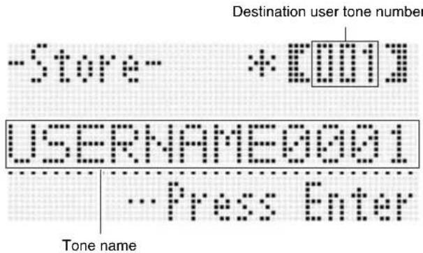-Store- *E0013 USERNAME0001 --Press Enter Tone name Destination user tone number