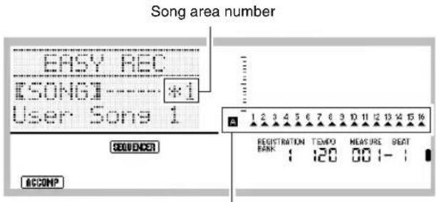 Song area number EASY REC ESONGI ****: *1 User Song 1 SOLVENCER ACCOMP REGISTRATION TEMPO MEASURE SEAT BARK 1 120 00 1-1