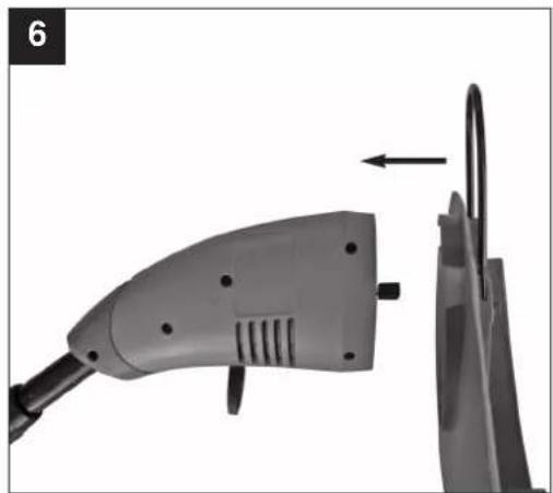 Close-up of an electric vehicle charging plug with a cable, showing the side arm and head.