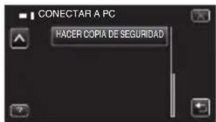 JVC Everio GZ-E300 - Pulse [HACER COPIA DE SEGURIDAD] en la pantalla táctil de la cámara. - 1