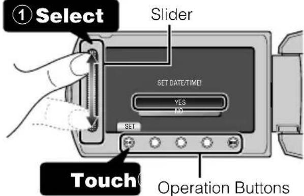 JVC Everio GZ-HD500 - Select "YES" and touch Ⓞ when "SET DATE/TIME!" is displayed. - 1