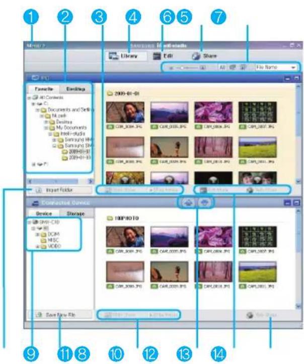 SAMSUNG SMX-C10RP - Étape 2. À propos de la fenêtre principale de l'application Intelli-Studio - 1