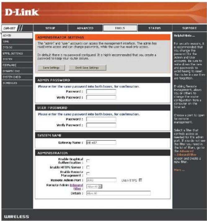 D-LINK DIR-657 - Paramètres administrateur - 1
