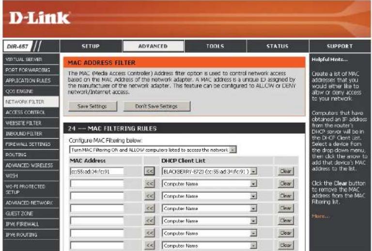 D-LINK DIR-657 - Filtres réseau - 1