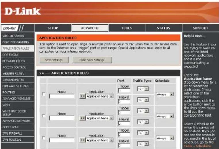 D-LINK DIR-657 - Règles d'application - 1