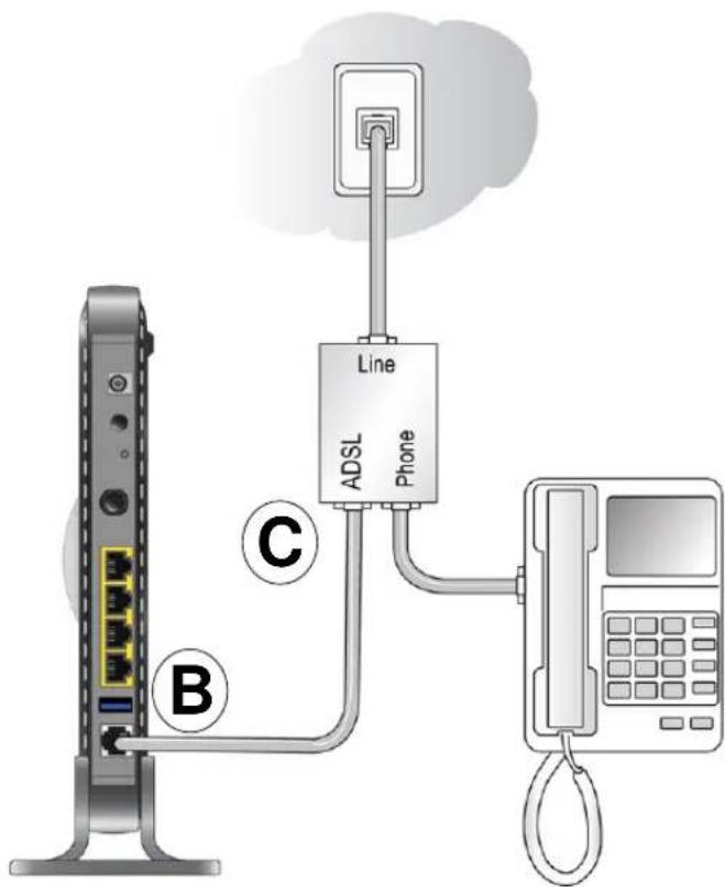 NETGEAR DGN3500 - To connect the wireless-N modem router, the ADSL filter and the computer: - 5
