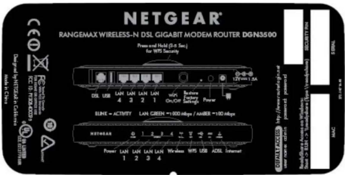 NETGEAR DGN3500 - Router Label - 1