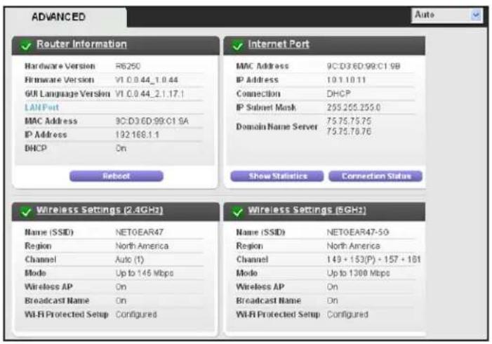 NETGEAR R6250 - NETGEAR genie Advanced Home Screen - 1