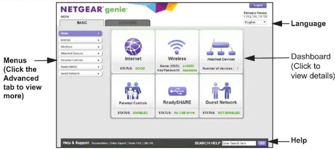 NETGEAR R6250 - Dashboard (Basic Home Screen) - 1